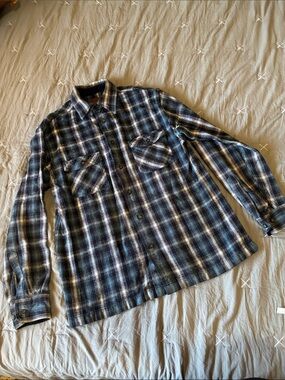 Plaid Button-Up Shirt in Navy and White